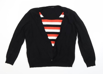 JUST ELEGANCE Damen Strickjacke Pullover schwarz gestreift Größe XL