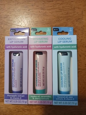 b pure Lip Serum Set Exfoliating Hydrating Hyaluronic Pineapple Cherry Mint