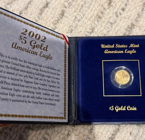 2002 US 1/10th $5 Proof Gold Eagle Gem Coin w/ Box