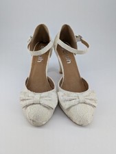 Faith White/ Cream & Iridescent Lacy Fabric Wedding/ Party Heels With Bow UK 5