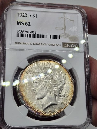 1923 S Peace Silver Dollar MS62 NGC  ☆ Toned Obverse