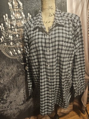 CROFT & BARROW, WOMEN'S NEW BLACK/WHITE COTTON LONG SLEEVED CHECK BLOUSE, SZ 3X