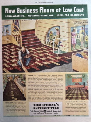 1942 Armstrongs Asphalt Tile Business Floors Low Cost Linoleum Cork VTG Print Ad