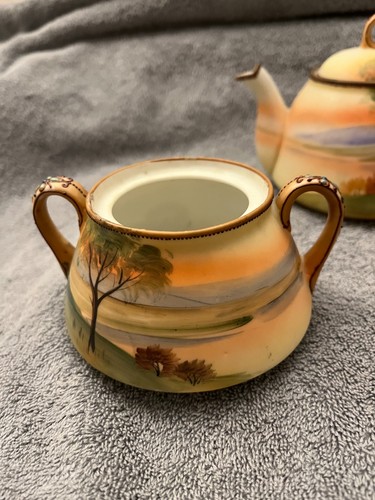Vintage Nippon Noritake Tree In The Meadow Tea Pot Cup Saucer Sugar Bowl - Picture 4 of 7