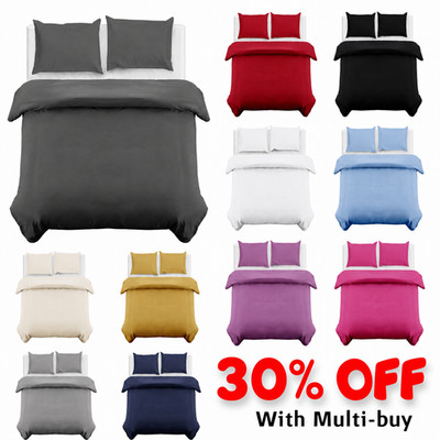 Luxus Wende Bettbezug Uni Bettwäsche Quilt Cover Set Single Double King