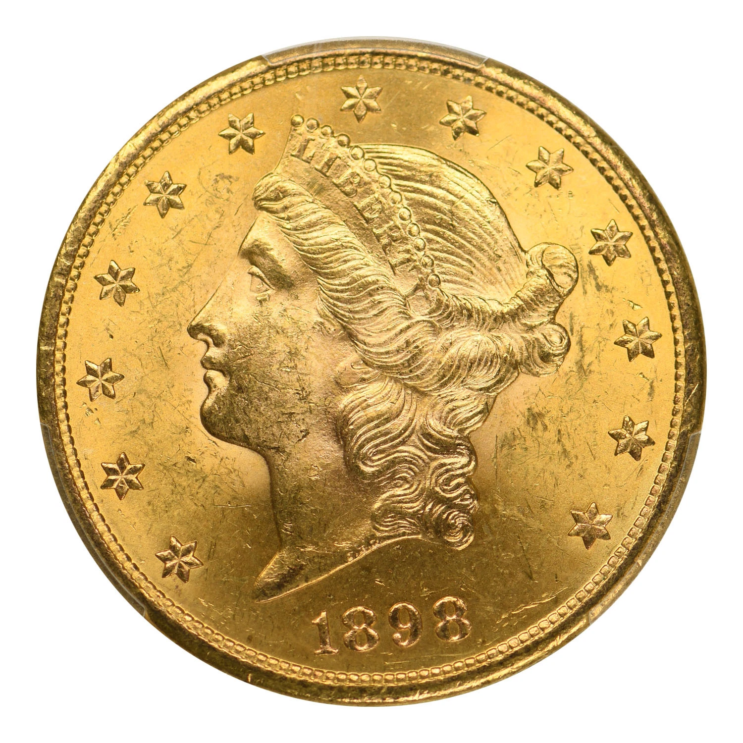 1898-S $20 Gold Liberty Head Double Eagle PCGS MS-63+ CAC