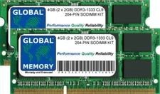 4GB (2 x 2GB) DDR3 1333MHz PC3-10600 204-PIN SODIMM MEMORY RAM KIT FOR LAPTOPS