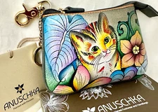 ANUSCHKA NWT🐈Zip Top Medium Coin & Key Pouch-CATS IN WONDERLAND 1107-CTW