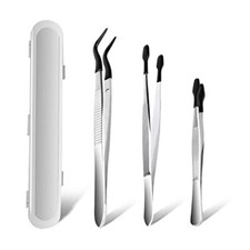 3 Pcs Tip Tweezers with Rubber, AngleKai Non-Marring Silicone Tipped Black