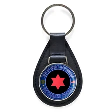 Cold War Veteran 6th Infantry Division Black Leather Keychain Silver Keyring