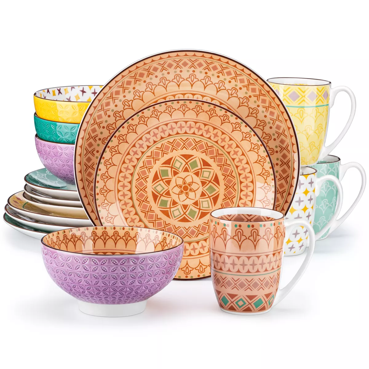 vancasso TULIP Dinner Set Porcelain Moroccan Crockery Plates Bowls Mugs Set of 4