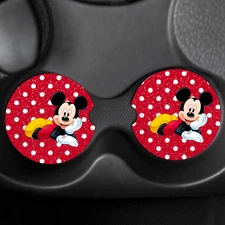 Mickey Mouse Inspired Set of 2 Neoprene Car Coasters (Red)