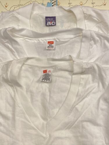 VTG NOS 80s 90s White V-Neck T-Shirts Medium New O