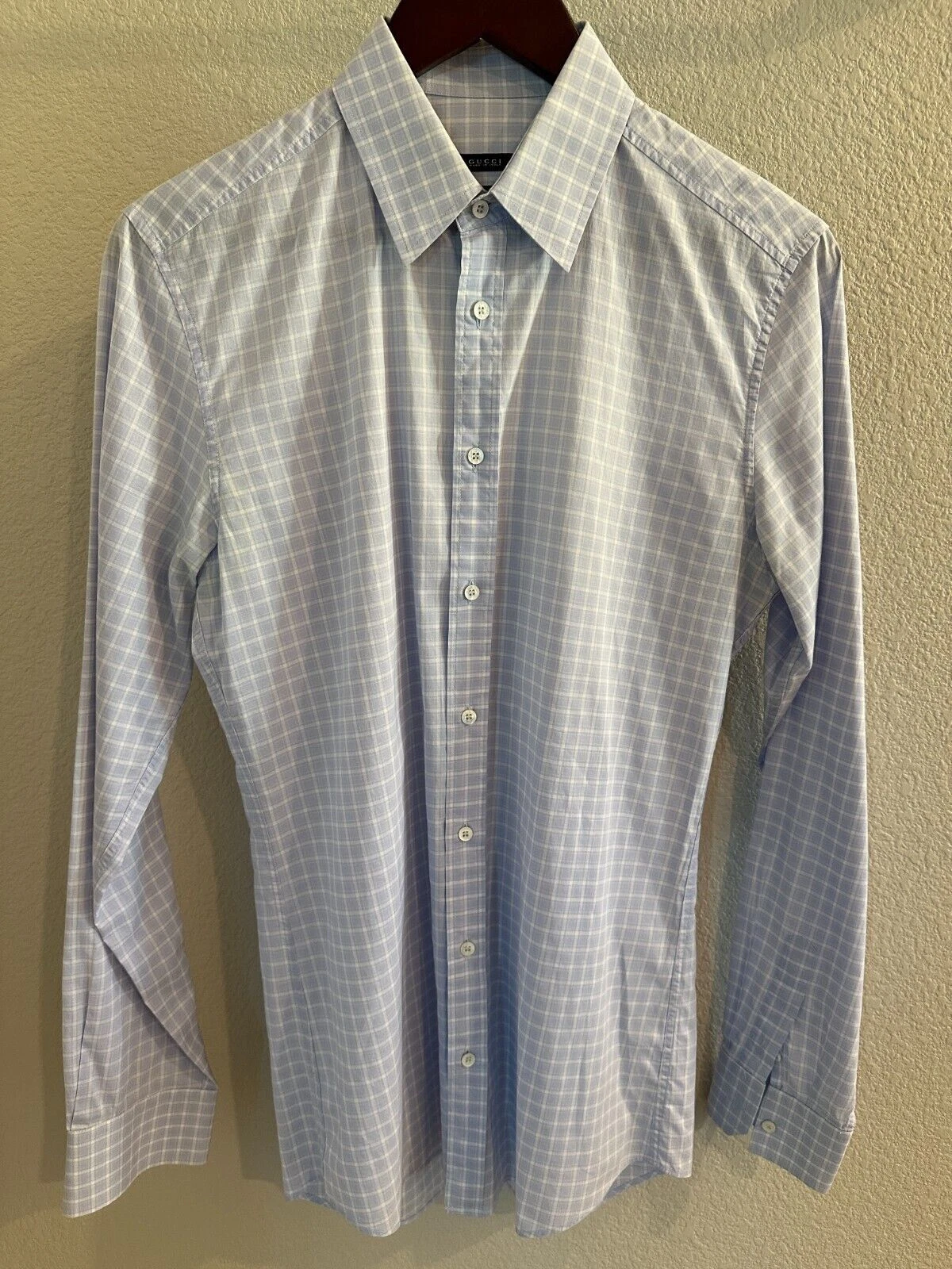 Gucci Camicia Uomo Abito Classico Modello Cotone Azzurro Chiaro Tg EU:38 US:15 Italia