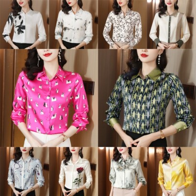 Runway Vintage Floral Print Collar Women Casual Party Top Shirt Blouse Workwears