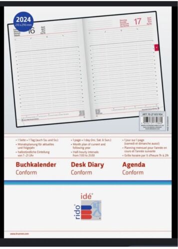 rido/idé calendario giornaliero modello conforme 2024 A4 nero 1 giorno = 1 pagina prezzo  ️ - Foto 1 di 11