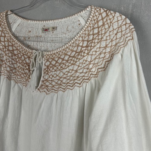 Faherty women size M Laura embroidered top long sleeve white organic cotton - Picture 4 of 12