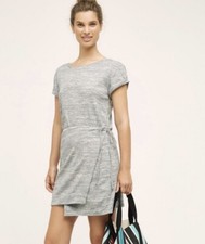 Maeve Anthropologie Faux Wrap Front T Shirt Mini Shift Dress Short Sleeve Gray S