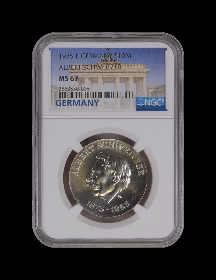 GERMANY, East. 1975, 10 Mark, Silver - NGC MS67 - DDR, Schweitzer - Image 2 of 4