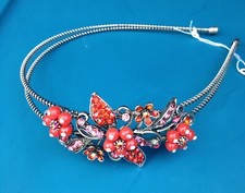 Silver Metal Red Crystal Flower Floral Headband Hair Accessory