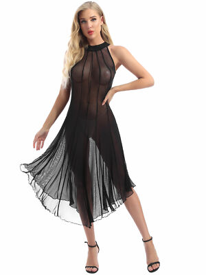 Womens Sexy Sleeveless Sheer Mesh Dress See Through Long