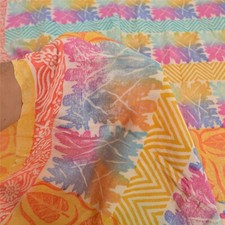 Sanskriti Vintage Saree Yellow-Orange Pure Crepe Floral Printed Sari 5YD Fabric