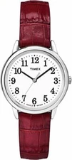 Timex TW2P68700, Women's Easy Reader, Dark Red Leather Watch, Indiglo, NEW