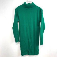 New Pretty Little Thing Sweater Dress Green Solid Turtleneck Long Sleeve Knit S