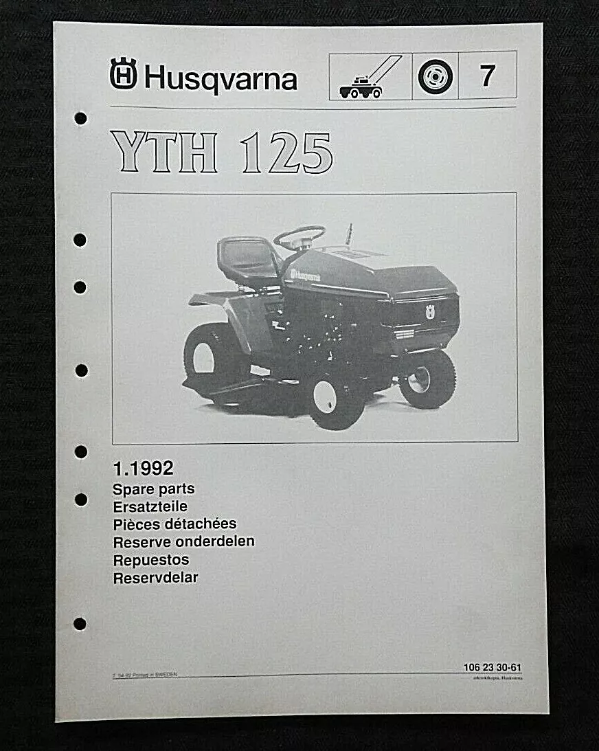 GENUINE HUSQVARNA MODEL YTH 125 LAWN TRACTOR PARTS CATALOG MANUAL