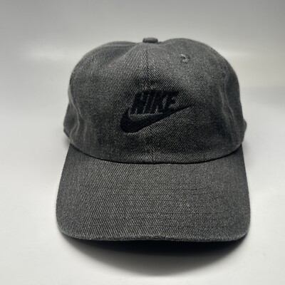 Vintage 90's Nike Black Denim Mesh Swoosh Strap Back Cap Hat