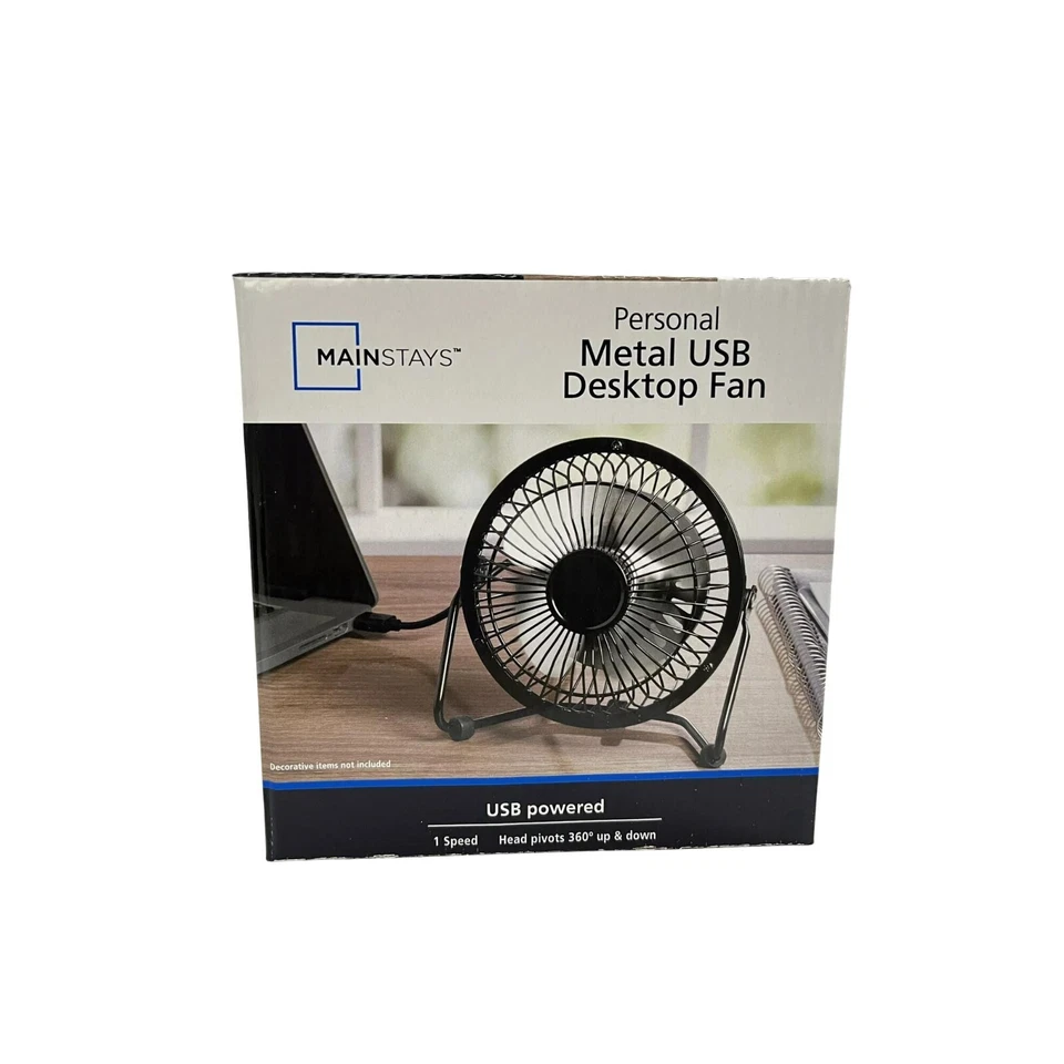 Desk Fan Mini 4 inch Metal 360-degree Pivot USB Personal Desktop One Speed Fan - Image 2 of 4