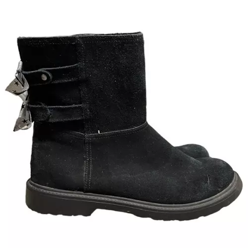 UGG Boot Girl's Size 5 Black Suede Leather Silver Bows Tillee Zippered Round Toe