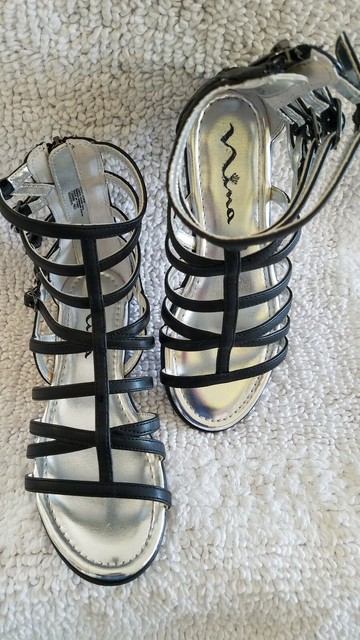 Nina Black Strappy Gladiator Kids 4M Zip Sandals | eBay