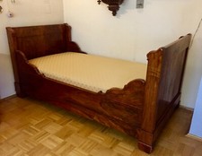 Bed Sofa Original Biedermeier Walnut Wood Sprung Reupholstered Mattress