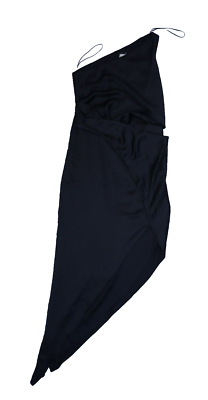 ASOS Black Satin Ruched Side Asymmetric Hem One Shoulder Lined Dress Womens  4 | eBay