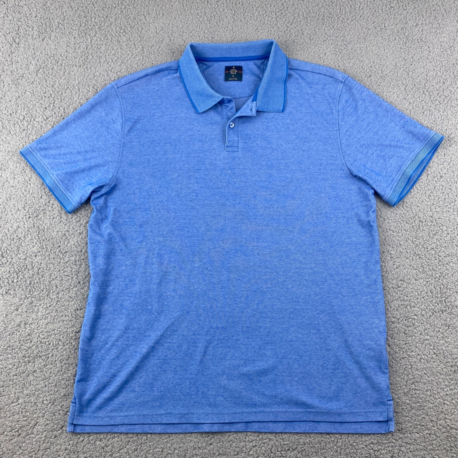 Members Mark Mens XL Blue Cotton Polo Shirt Casual Slit Design