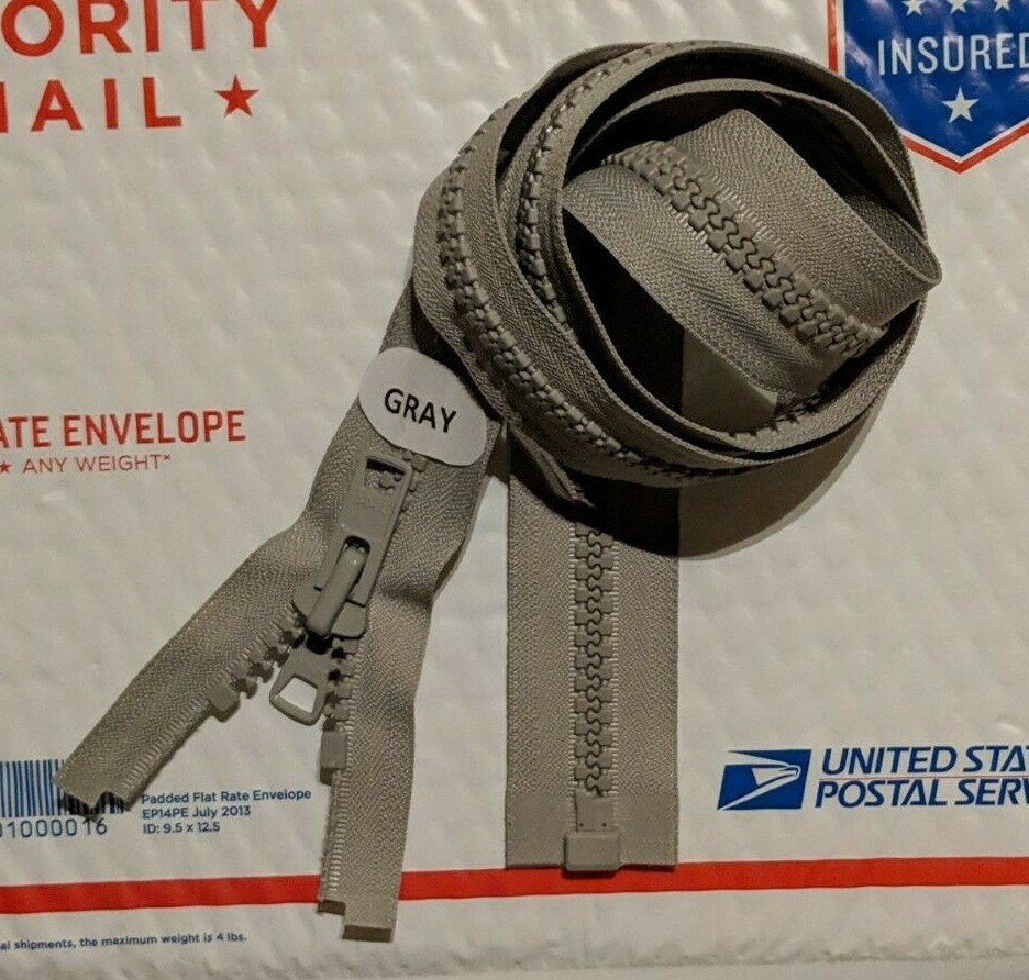 GRAY Zipper YKK #10 Marine Grade for Boat Tops, Outdoor, Canvas