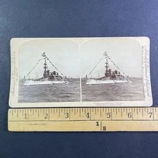 U.S.S. Indiana Battleship at Sea Stereoview Antique c1898 Y13989
