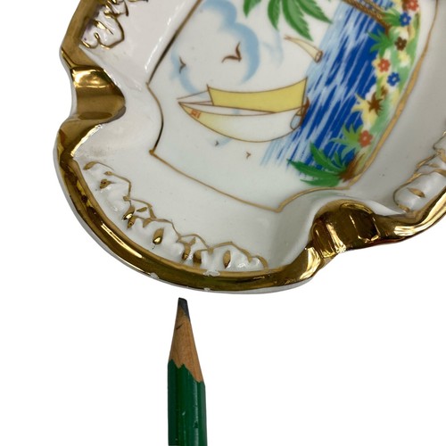 Gilded Numbered Ceramic Ashtray Made In ITALY Sailboat Palm Trees Vintage 6” - Picture 7 of 10