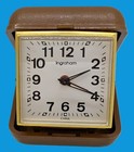 Vintage Mini Ingraham Wind Up Travel Alarm Clock In A Brown Case — photo 2