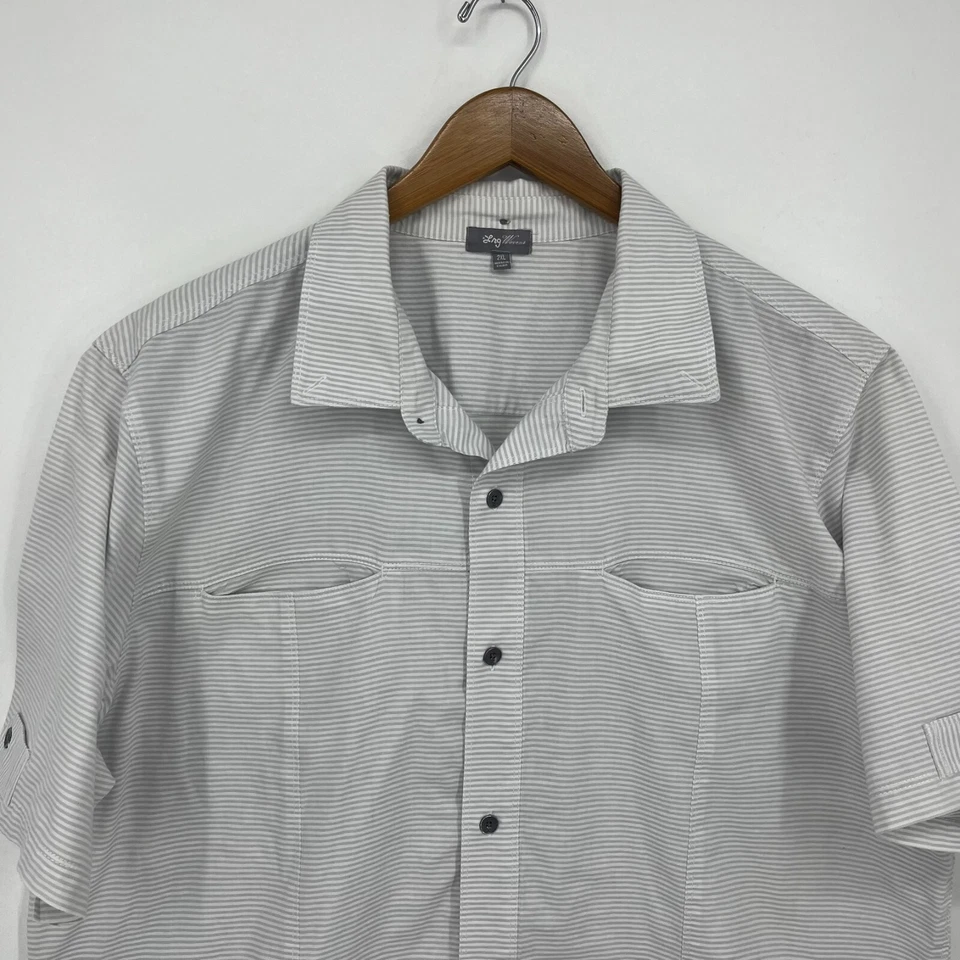 LRG Wovens Short Sleeve Button Shirt Men's Size 2XL Gray Striped Vtg Y2K - Image 2 of 4
