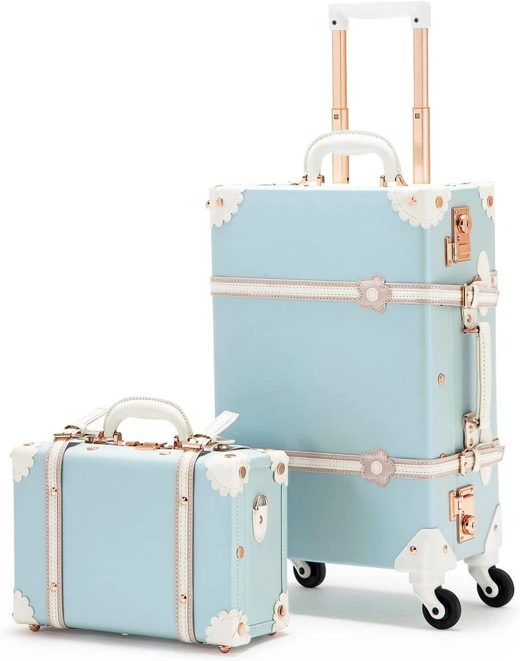 Luxurious Vintage Designer Luggage Set with TSA-Approved Locks - Sky Blue - Image 3 of 4