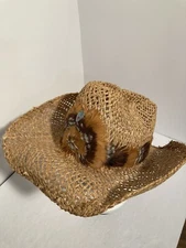Vintage Straw Western/R&R Cowboy Hat Dan’s Boots & Saddle NM Size 7 1/8 USA
