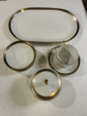 Vintage BA ARIA Germany Tea Set Gold Trim Porcelain Cup Saucers Bowls Tray