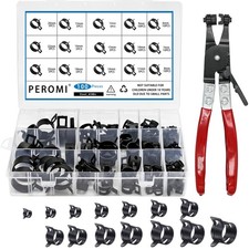 PEROMI 100Pc 6-25mm Spring Band Hose Clamps W/ Swivel Flat Hose Clamp Plier
