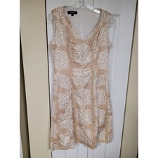 Nine West Womens Tan White Medallion Print V-Neck Sheath Dress Size 8