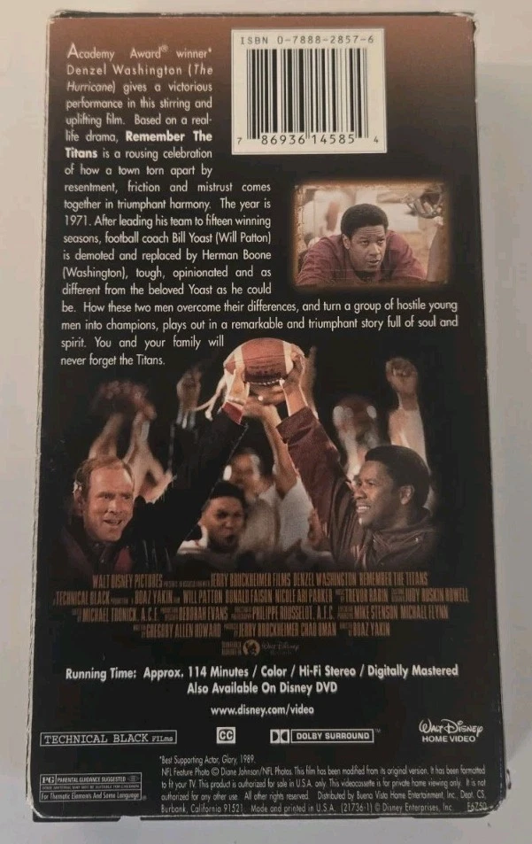 Remember the Titans (VHS, 2001) Denzel Washington  - Image 3 of 4