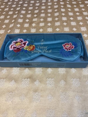 NIB! Blue Ivy Brand Velvet Sleep Mask, Turquoise Embroidered Floral