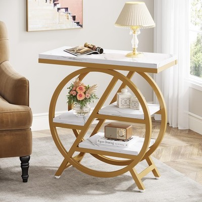 Tribesigns End Table for Living Room, 3-Tier Faux Marble Side Table with Storage