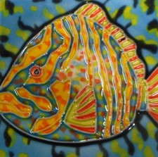 hand painted ceramic art tile coaster 4 x 4 inches with back